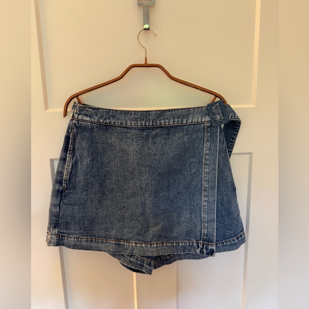 Veronica Beard Diaz denim wrap skort wanderer blue